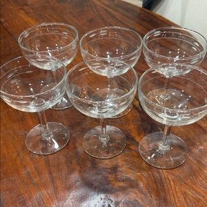 Vintage etched 4 1/2 oz Crystal Clear Coupe Glass Set of six.